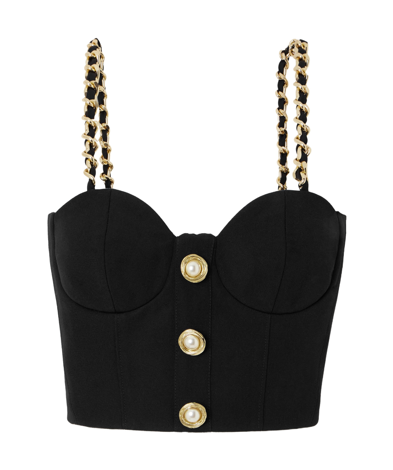 Balmain Black Chain Straps Bustier Top In Black