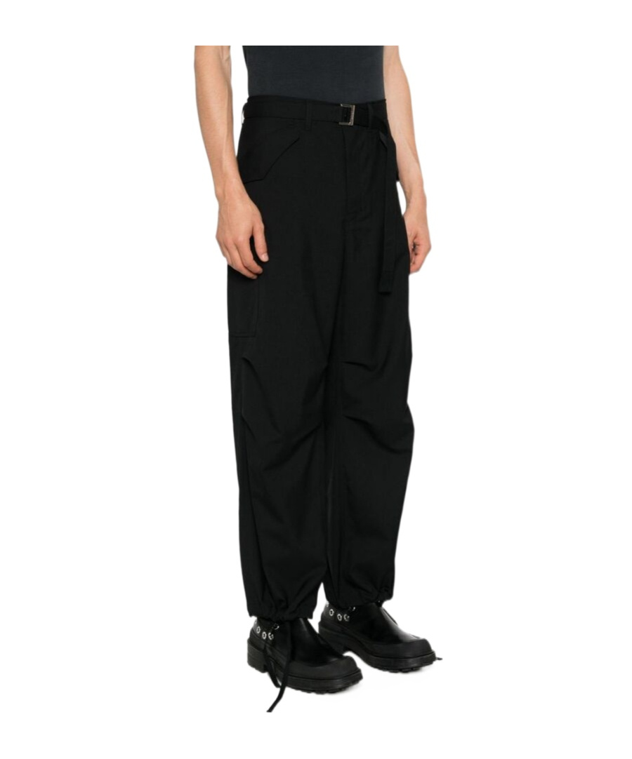 Sacai Suiting Drawstring Ankle Cargo Trousers In Black