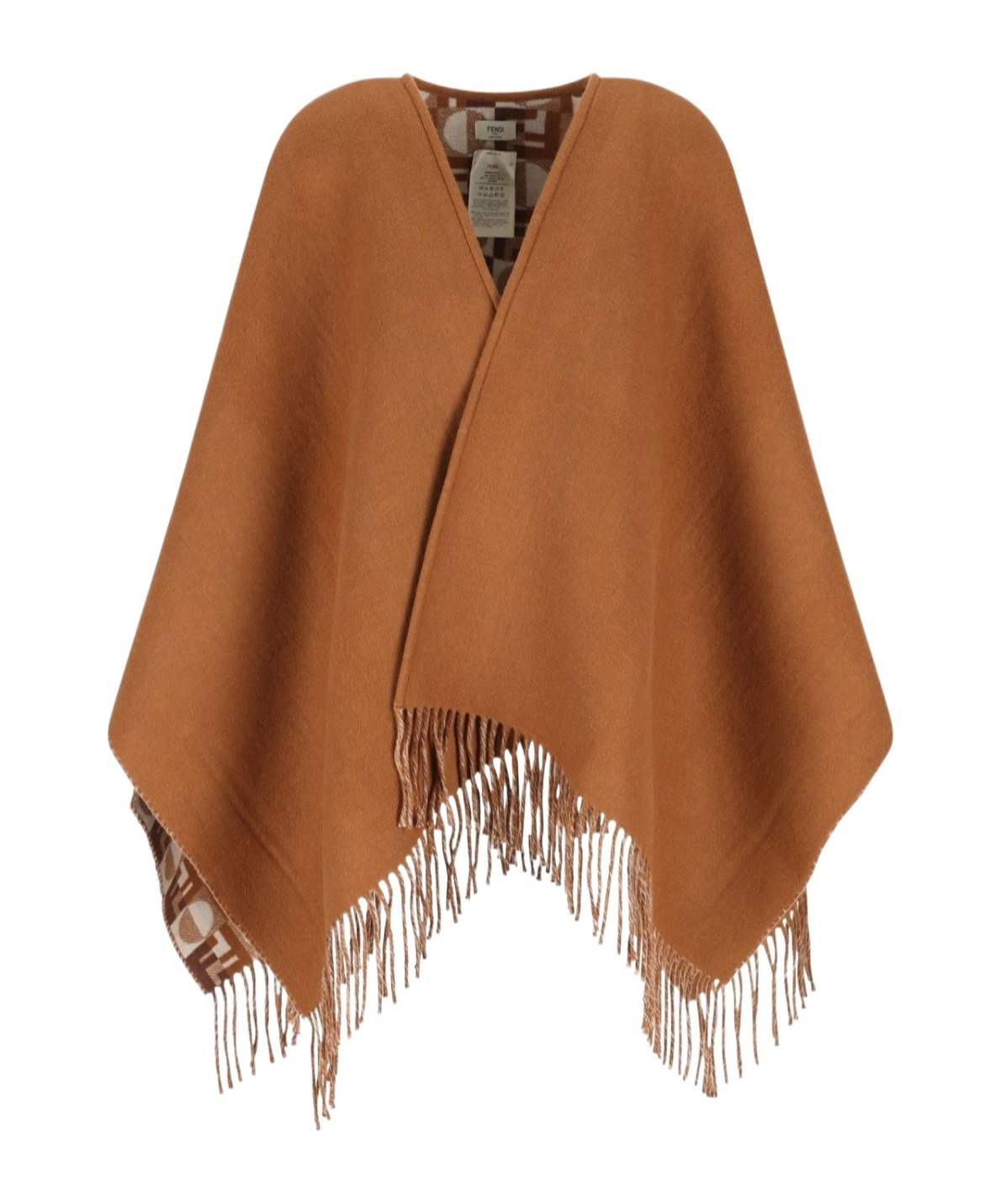 Fendi Ff Jacquard Fringed-edge Cape In Brown