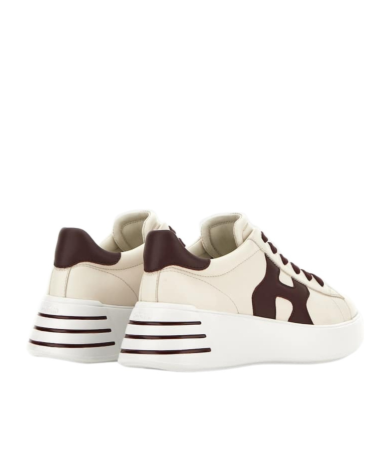 Hogan H564 Ivory Leather Low-top Sneakers In Burgundy