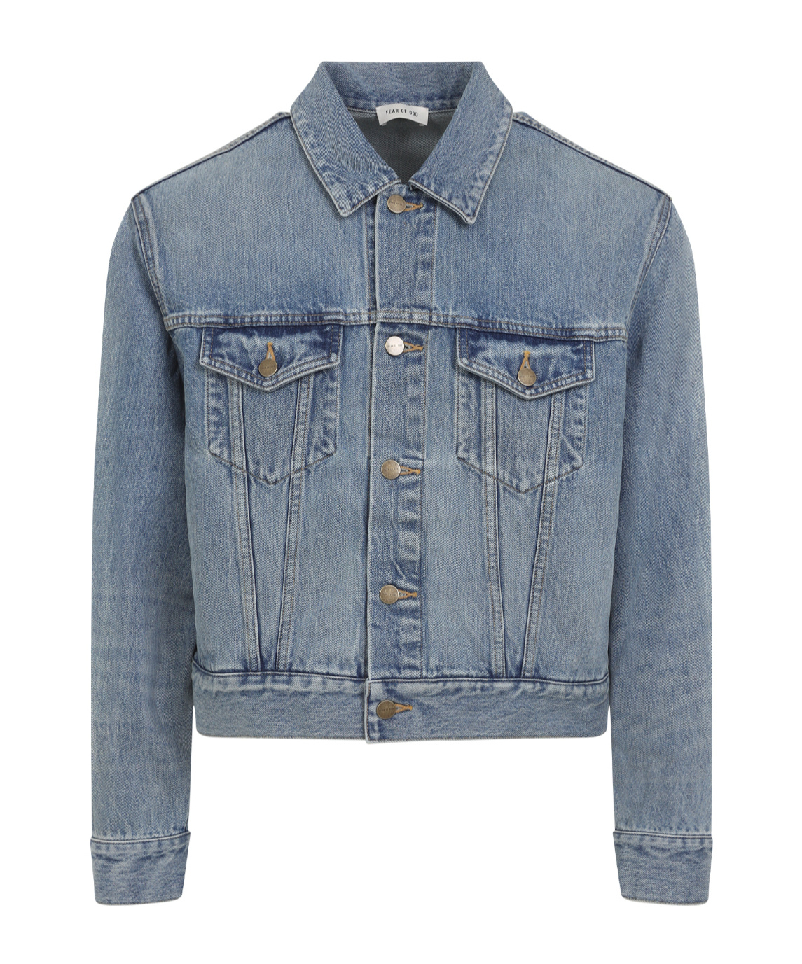 Fear Of God Light Indigo Blue Cotton Trucker Jacket With Overwashed Effect In Blue