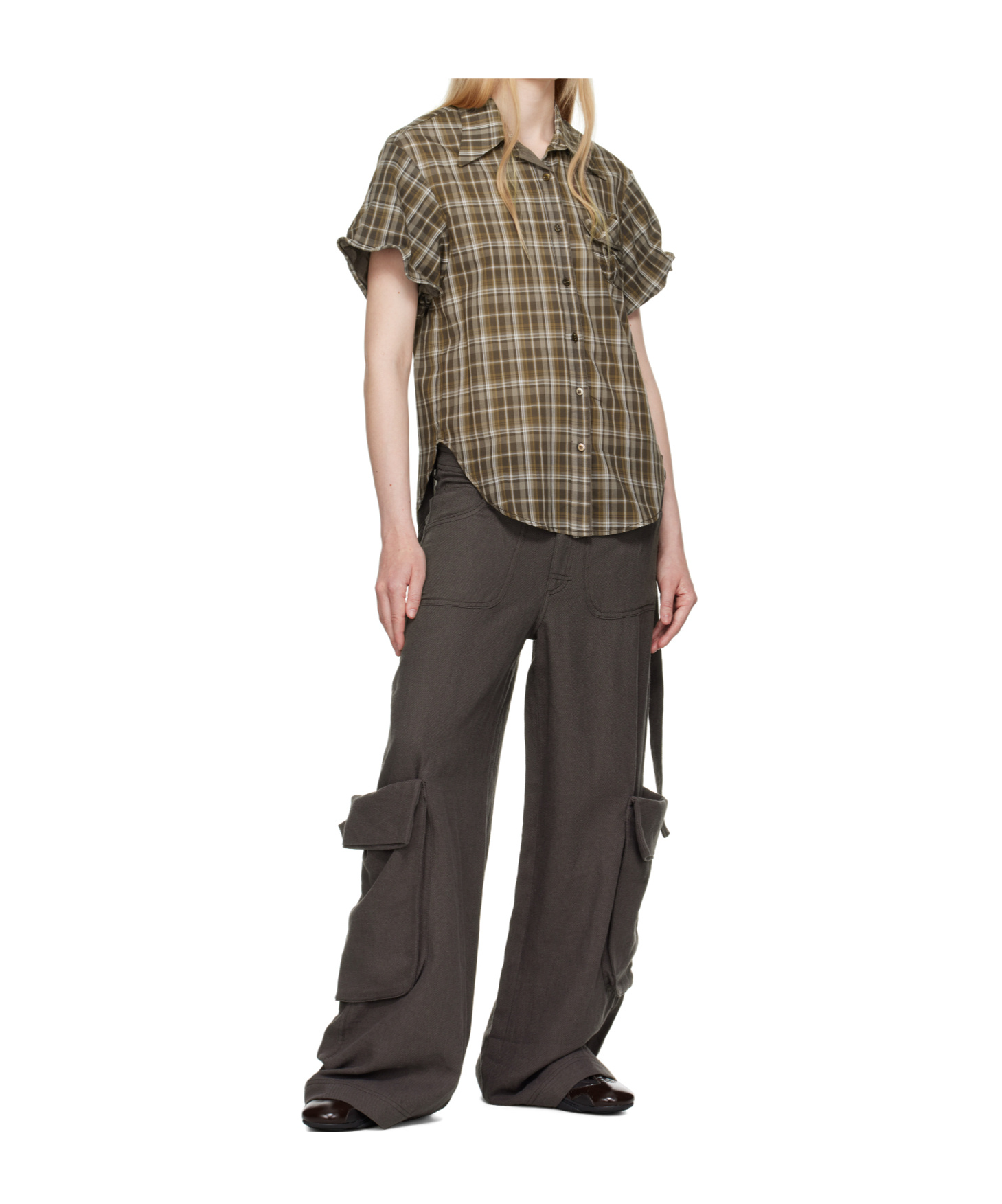 Open Yy Wire Cuff Check Shirt In Brown