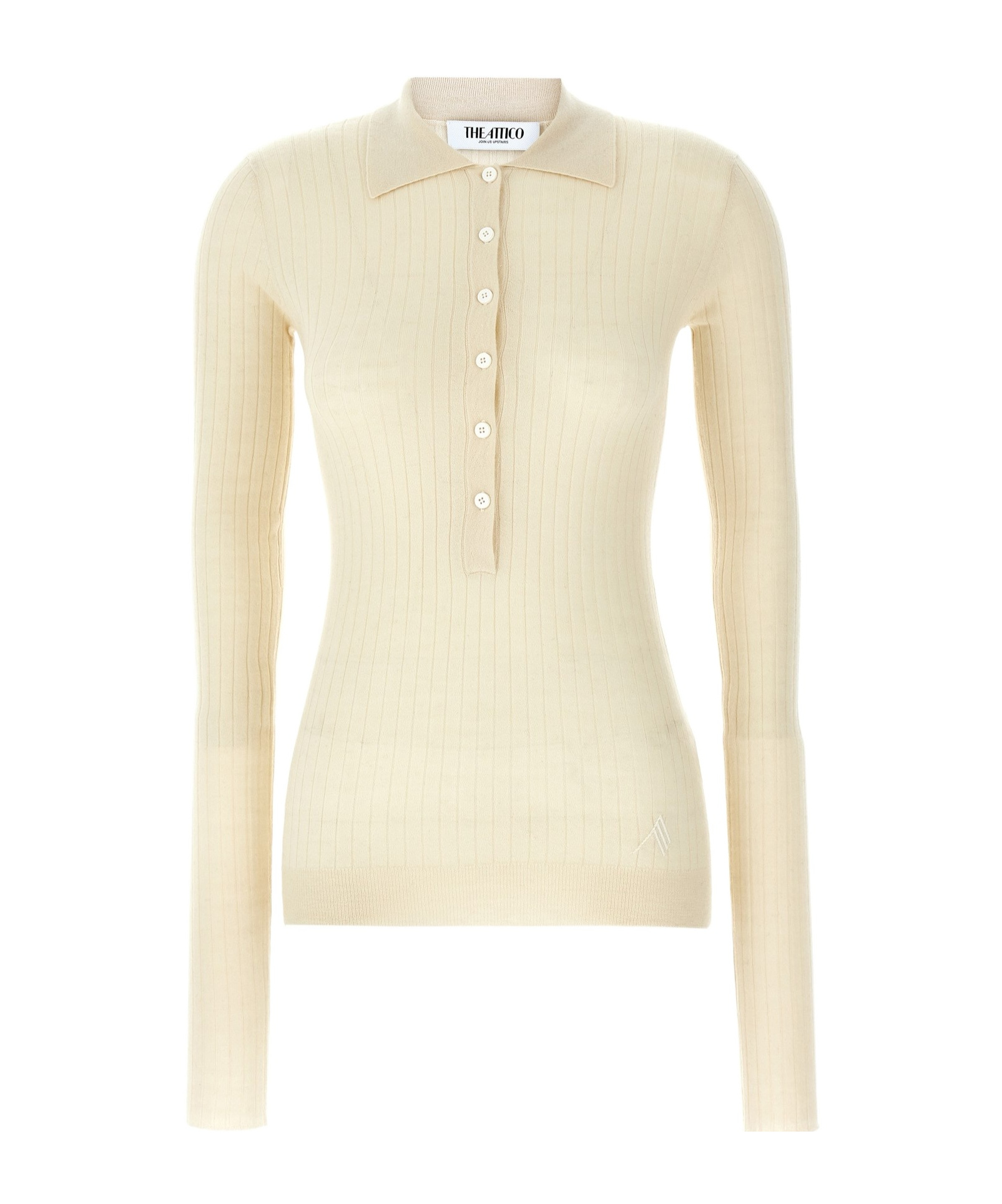 Attico Long-sleeved Polo Sweater In Nude