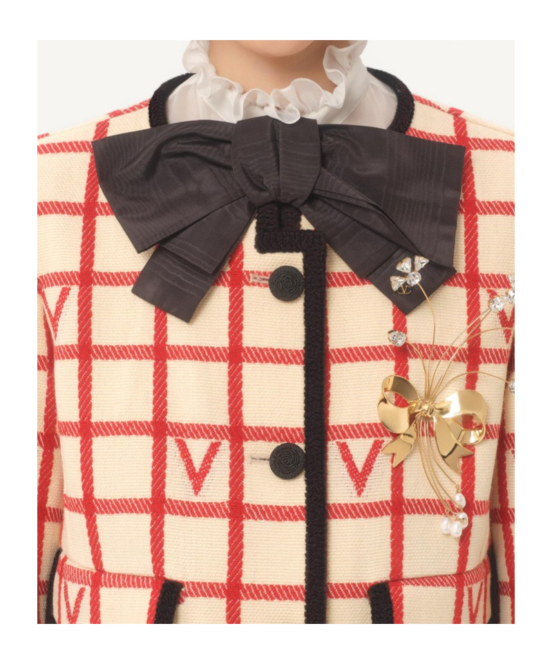 Valentino Vlogo Cropped Piped Wool-blend Jacket In Neutral