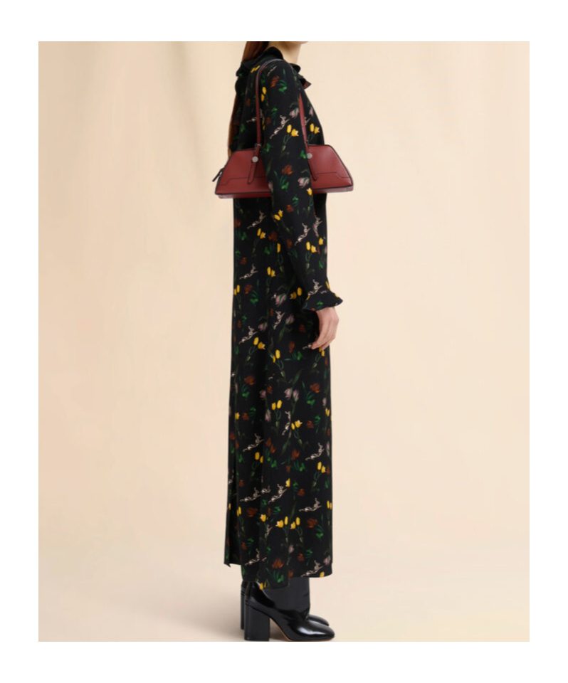 Marni Black Envers Satin Maxi Dress With Tulips And Hares Print In Black