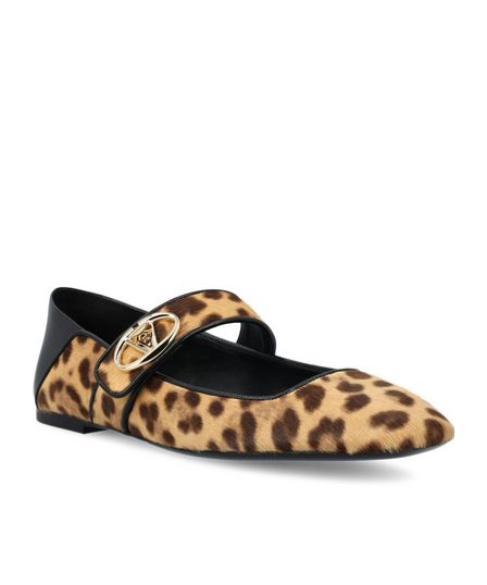 Valentino Vlogo Locker Collapsible-heel Leather-trimmed Leopard-print Calf Hair Ballet Flats In Black