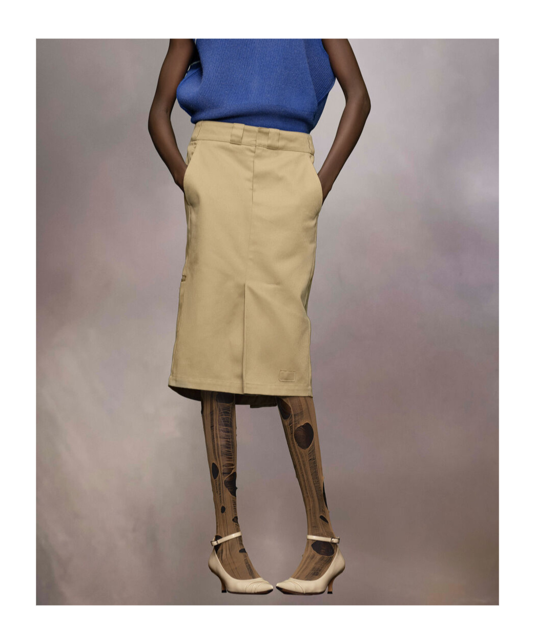 Maison Margiela Cotton Gabardine Midi Skirt Skirts Beige In Nude