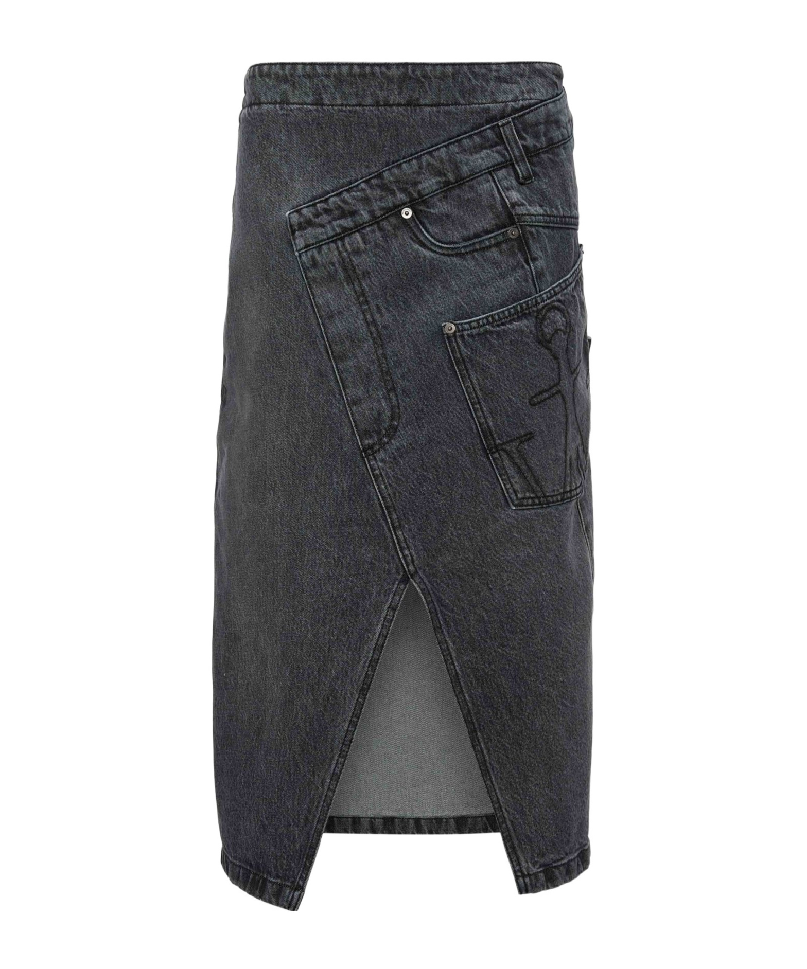Shop Jw Anderson Twisted Denim Midi Skirt In Black