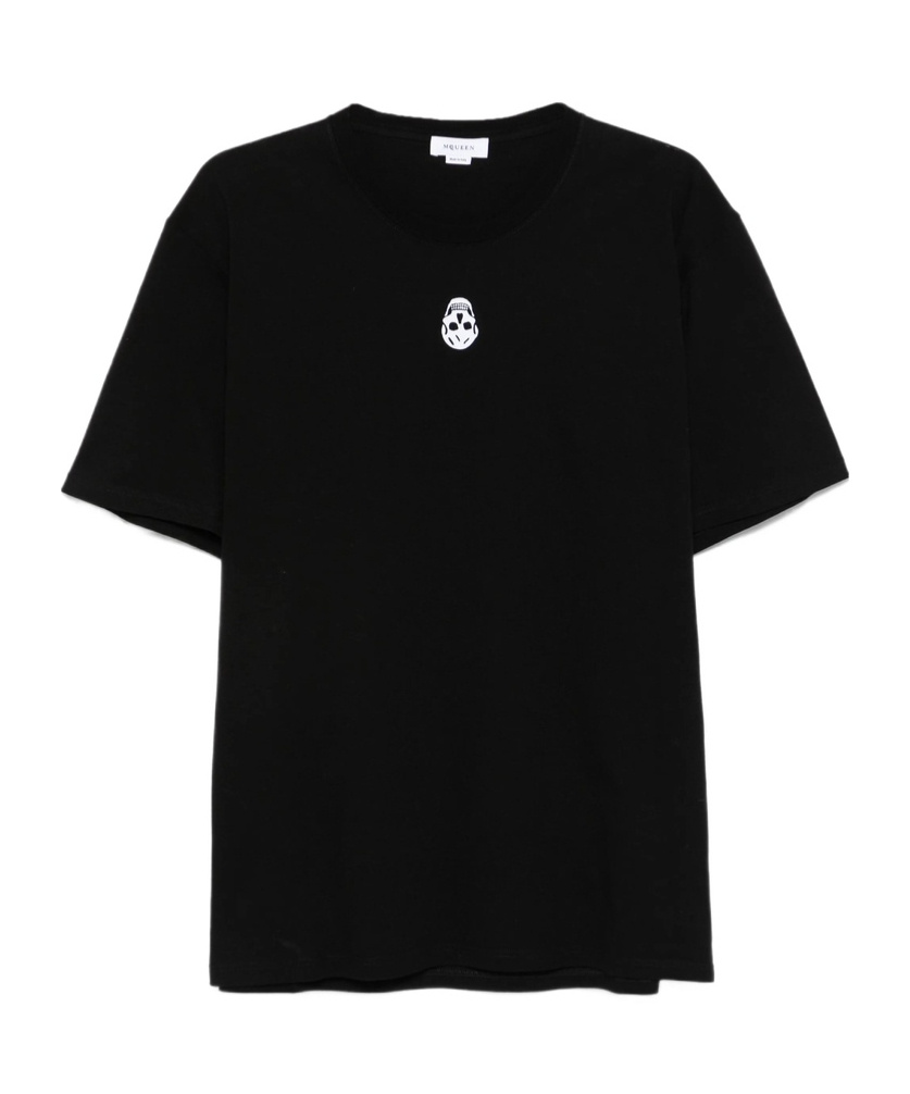 Alexander Mcqueen Mcqueen Flocked 'skull' T Shirt In Black