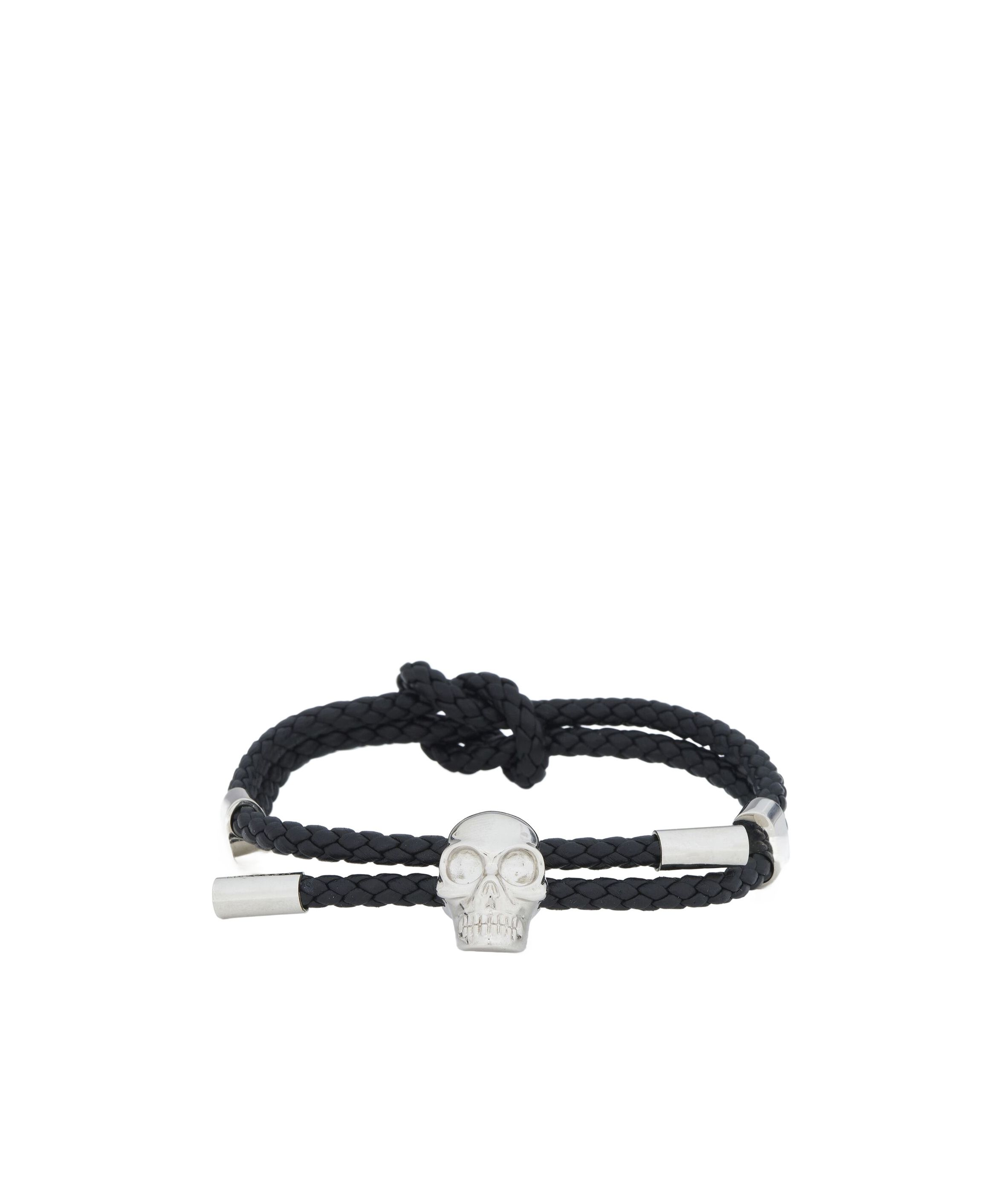 Alexander Mcqueen Skull Braided Leather Cord Bracelet Accessories In Black