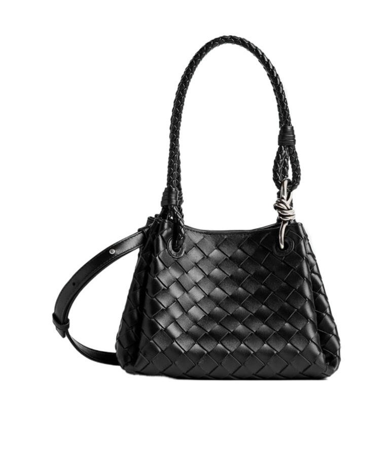 Bottega Veneta Small Intrecciato Leather Parachute Shoulder Bag In Black