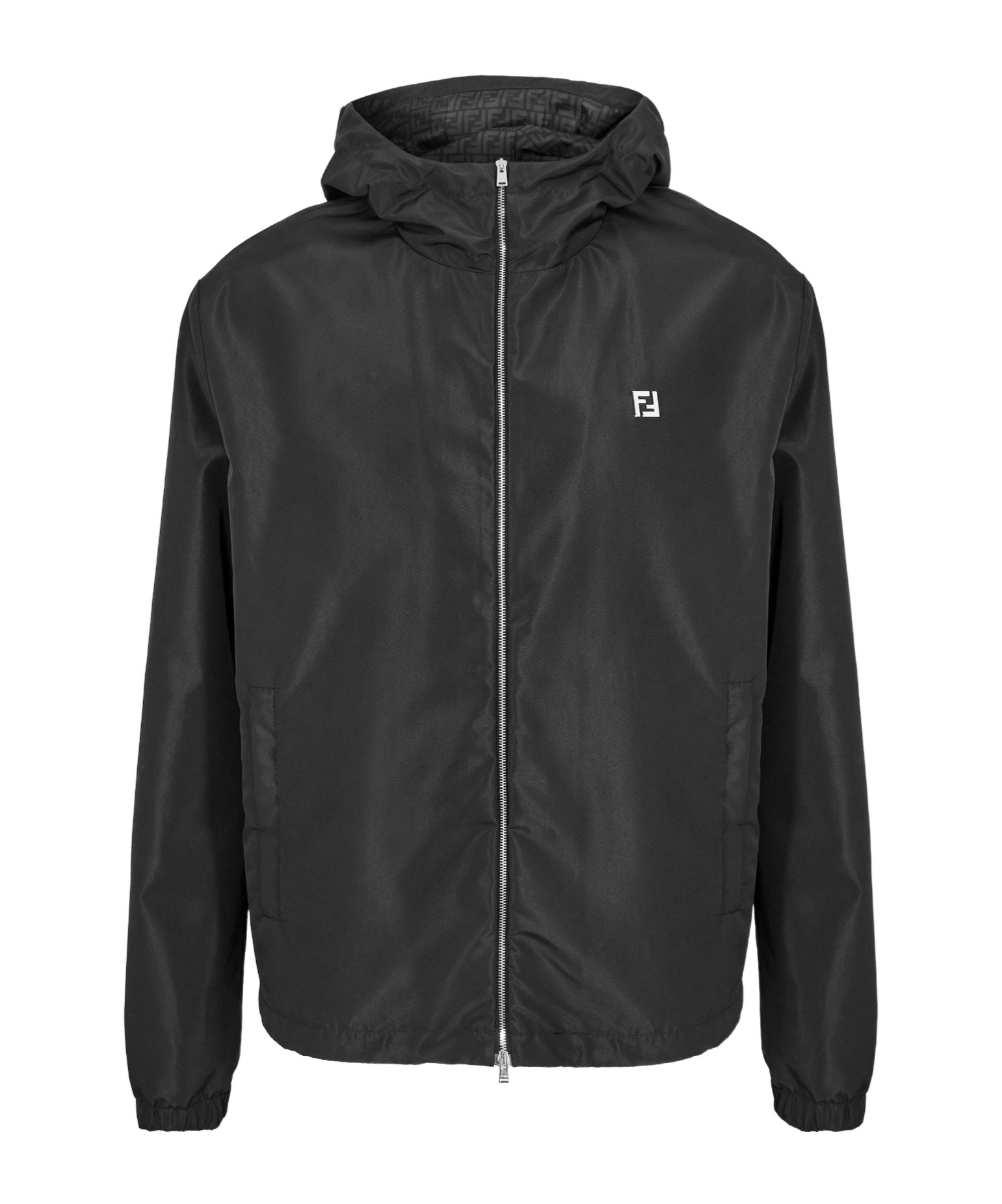 Fendi Hooded Windbreaker In Black