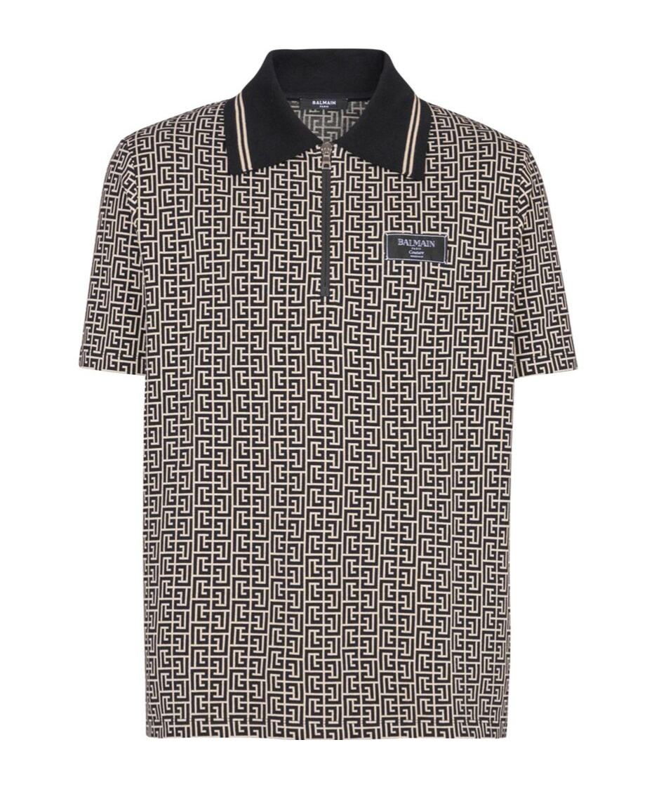 Balmain Labyrinth Polo Shirt With Jacquard Effect In Black