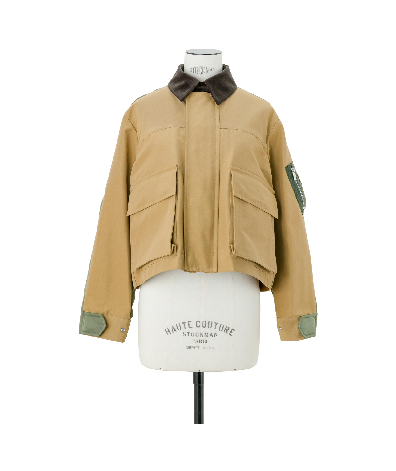 Sacai Khaki & Tan Grosgrain & Nylon Twill Jacket In Nude