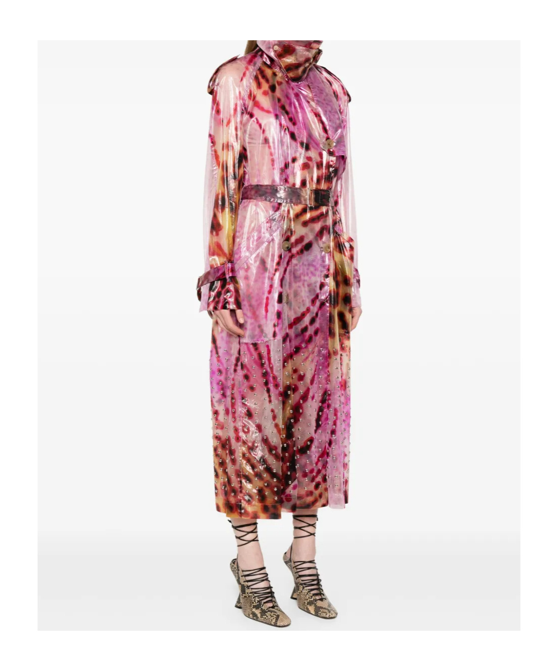 Dries Van Noten Womens Fuchsia Abstract-print Semi-sheer Shell Trench Coat Xs