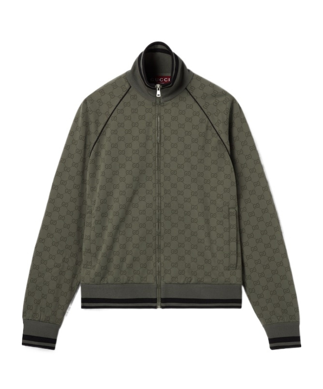 Gucci Mens New Forest Green Monogram-print Striped-trims Woven Jacket Xl In Green