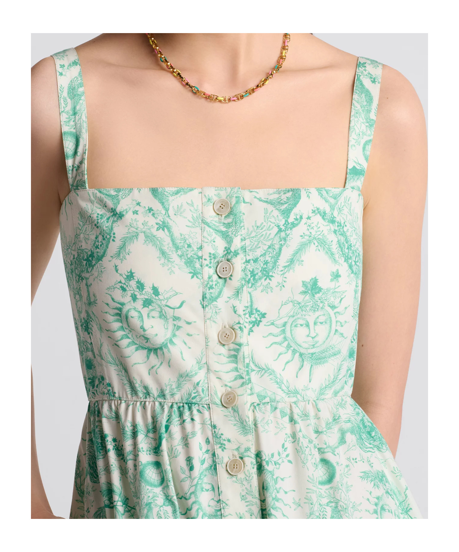 Dior Cotton Blend Flared Shirt Dress With Azulejo Motif In Green