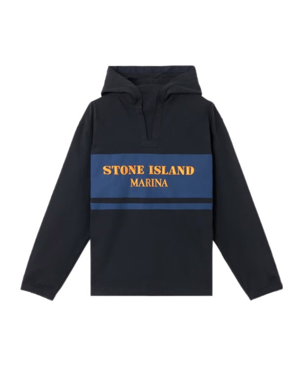 Stone Island Oversized Fit Hooded Sweatshirt With Stripe Andlettering In Navy Blue