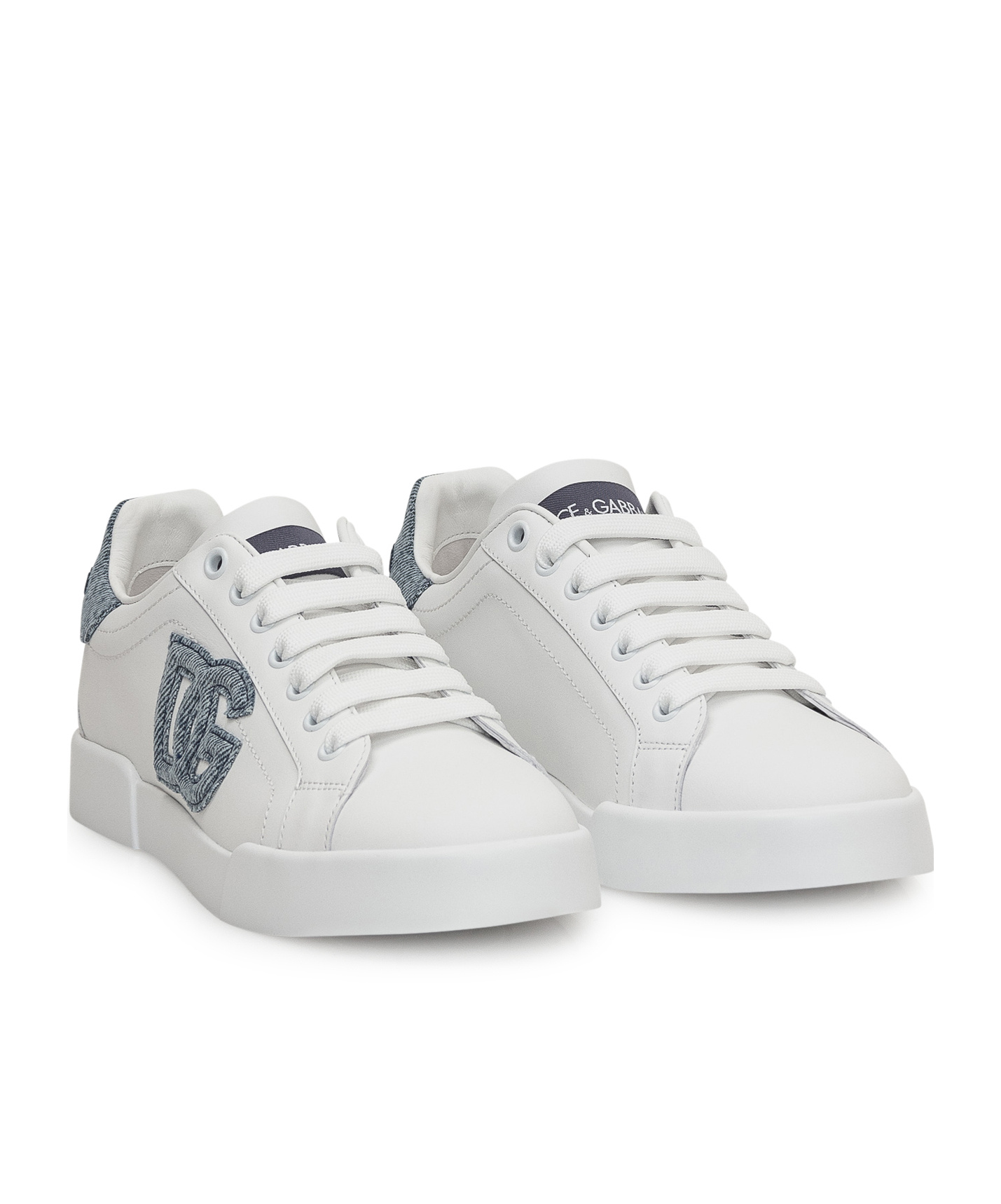 Dolce & Gabbana White Low-top Sneakers With Logo And Blue Tongue In White
