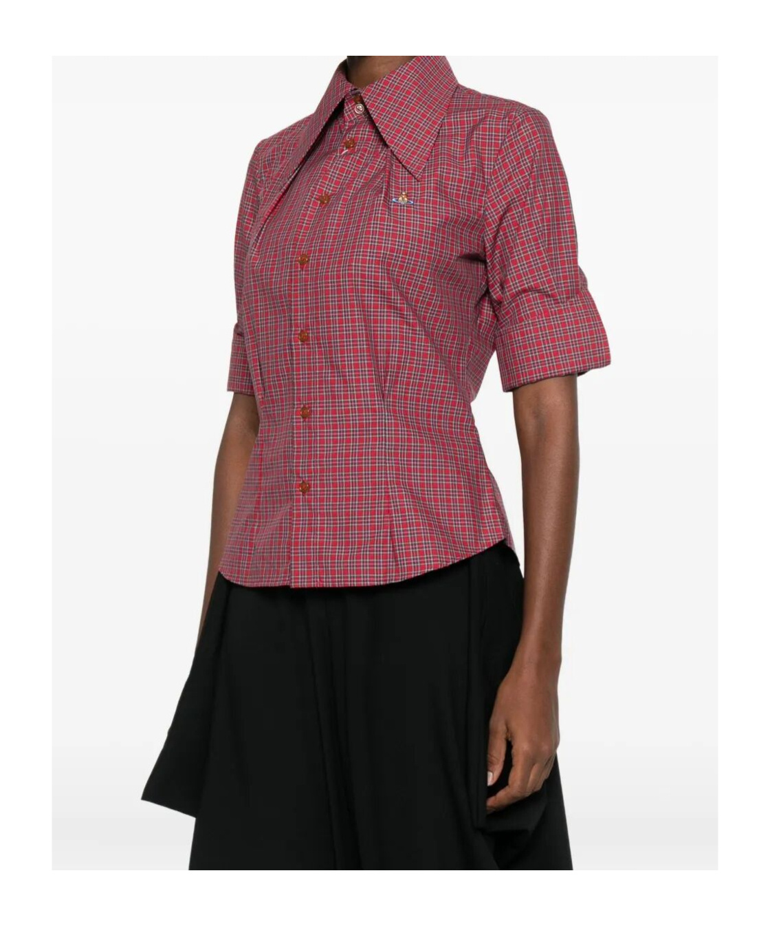 Vivienne Westwood Checkered Fold Cuffs Point Collar Short Sleeves In Multi