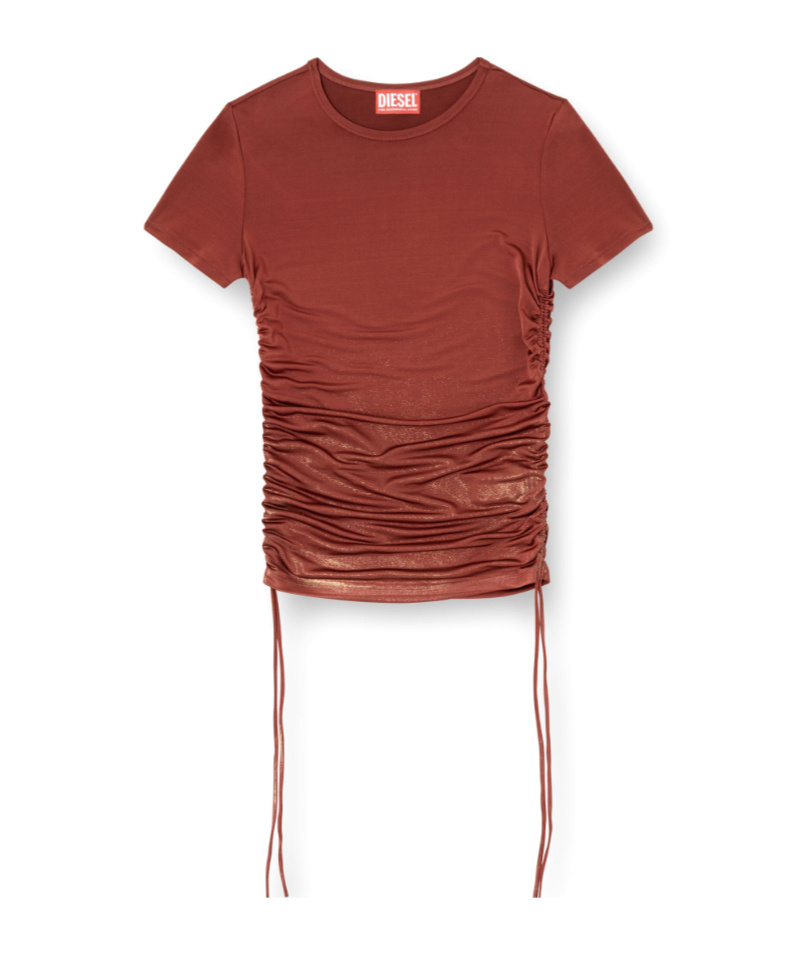 Diesel T-rey Drawstring-gathered T-shirt In Brown