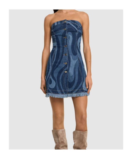 EMILIO PUCCI MARMO PRINT STRETCH DENIM MINI DRESS 