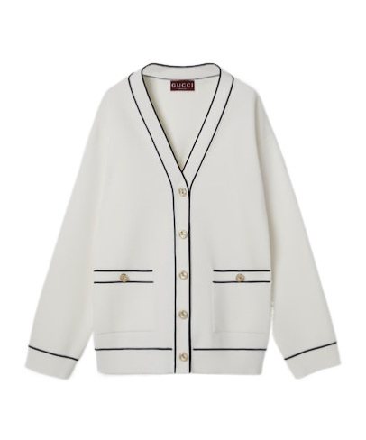 Gucci Incrocio Gg Ribbed-knit Cardigan In White