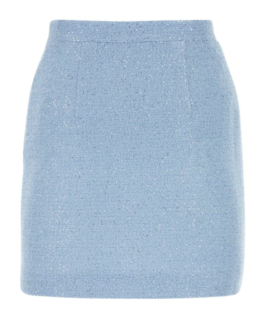 Alessandra Rich High-waisted Tweed Mini Skirt With Sparkling Finish In Blue