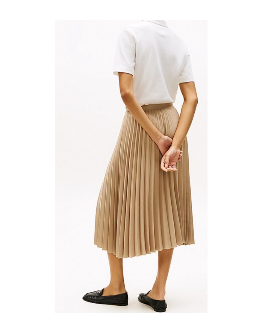 Tommy Hilfiger Gonna Fluid Pleated Pull On Midi Skirt In Nude