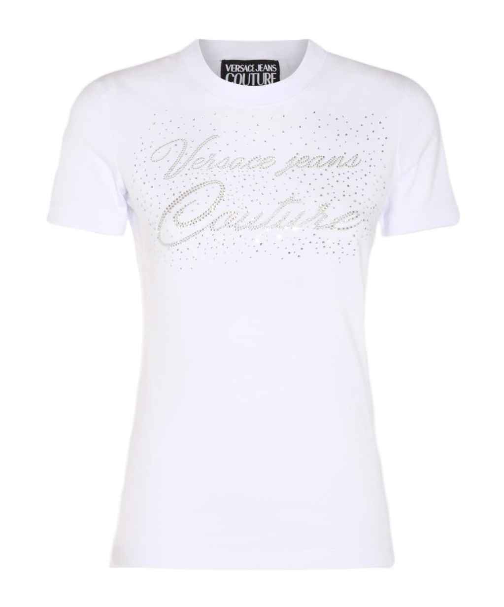 Versace Jeans Rhinestone-detailed Cotton-blend T-shirt In White