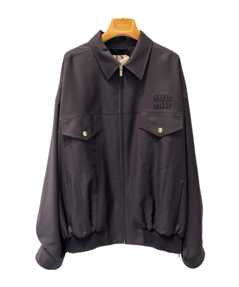 Miu Miu Batavia Wool Bomber Jacket In Blue