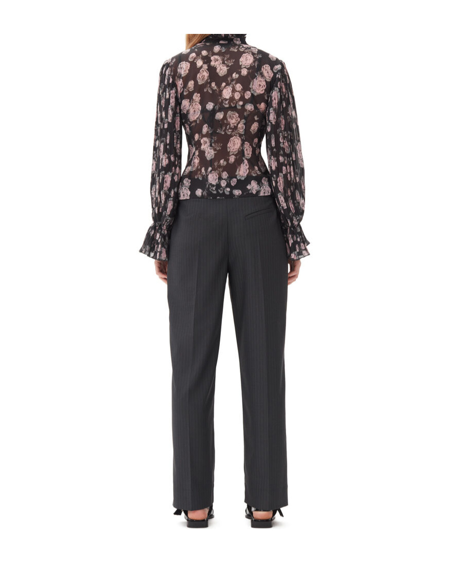 Ganni Pleated Pinstripe Trousers In Black