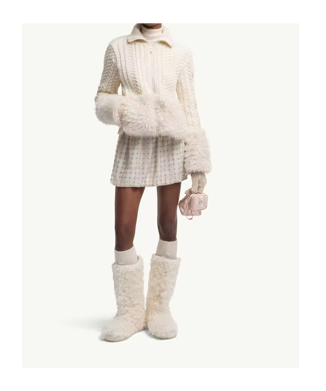 Moncler Cable-knit Wool-blend Cardigan In White