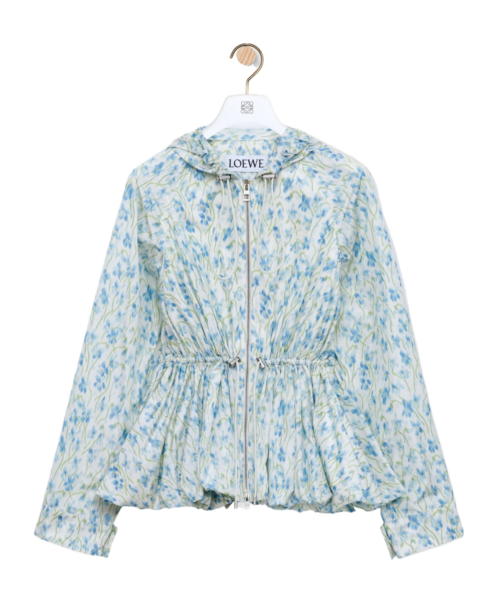 Loewe Hooded Jacket In Silk Blend Taffeta In Blue