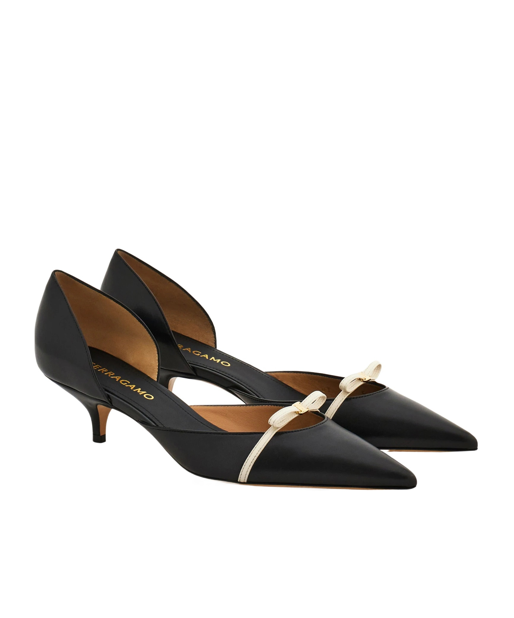 Ferragamo Mini Bow Mid Heel Pump In Black