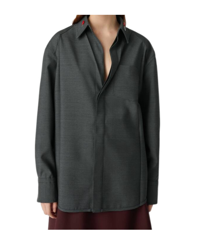 Shop Bottega Veneta Light Wool Shirt In Dark Grey Mixed Colors