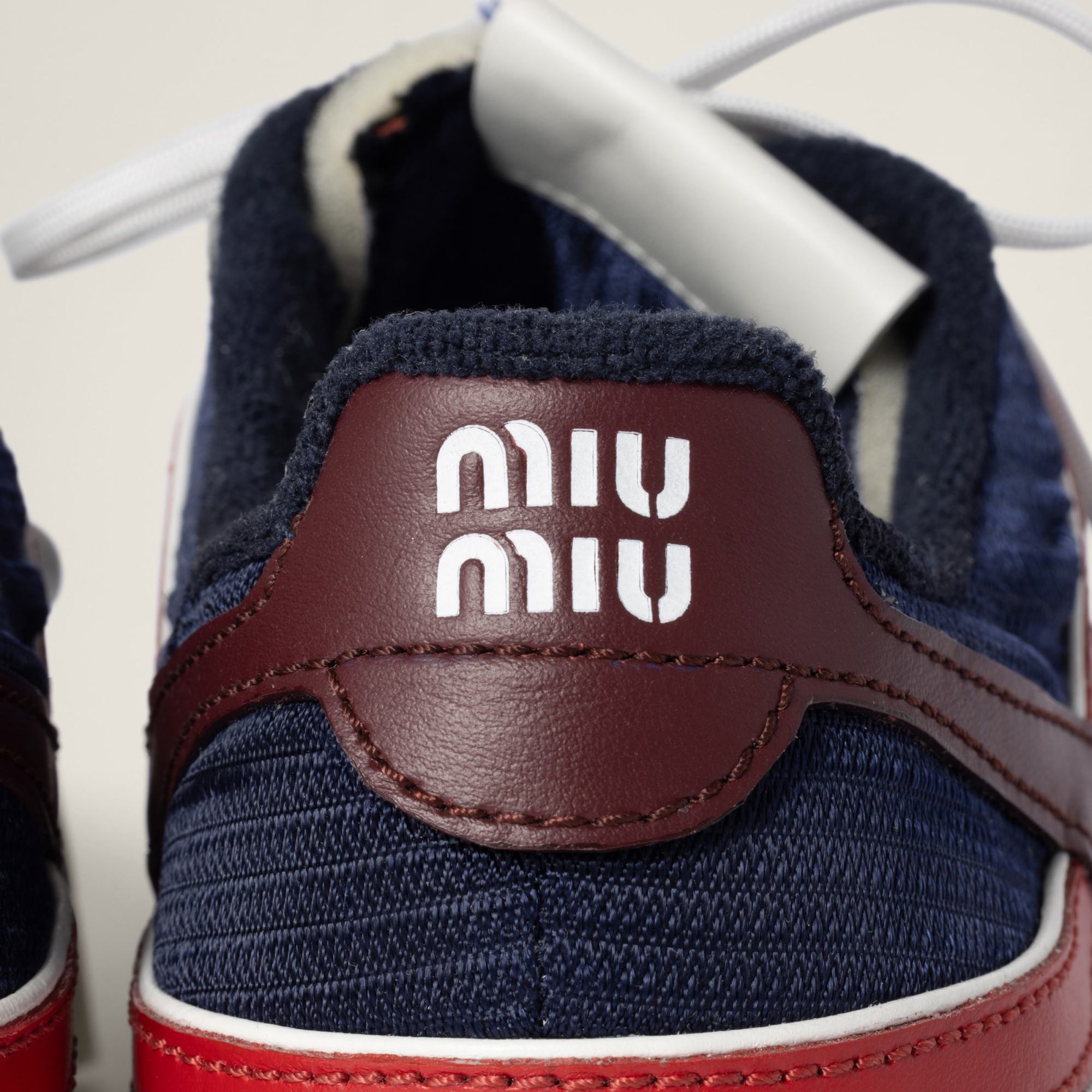 Miu Miu Logo-patch Sneakers In Baltic Sea Blue/amaranth Red