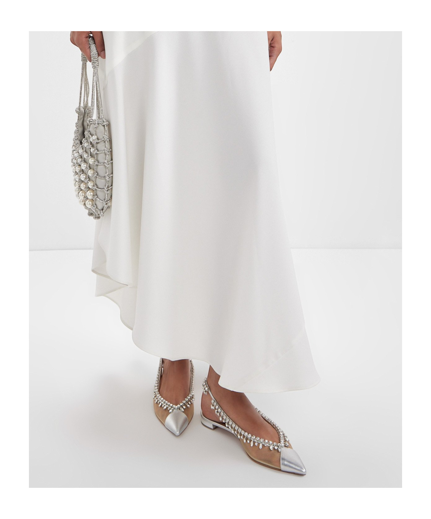 Aquazzura Temptation Crystal Mesh Slingback Flats In Nude