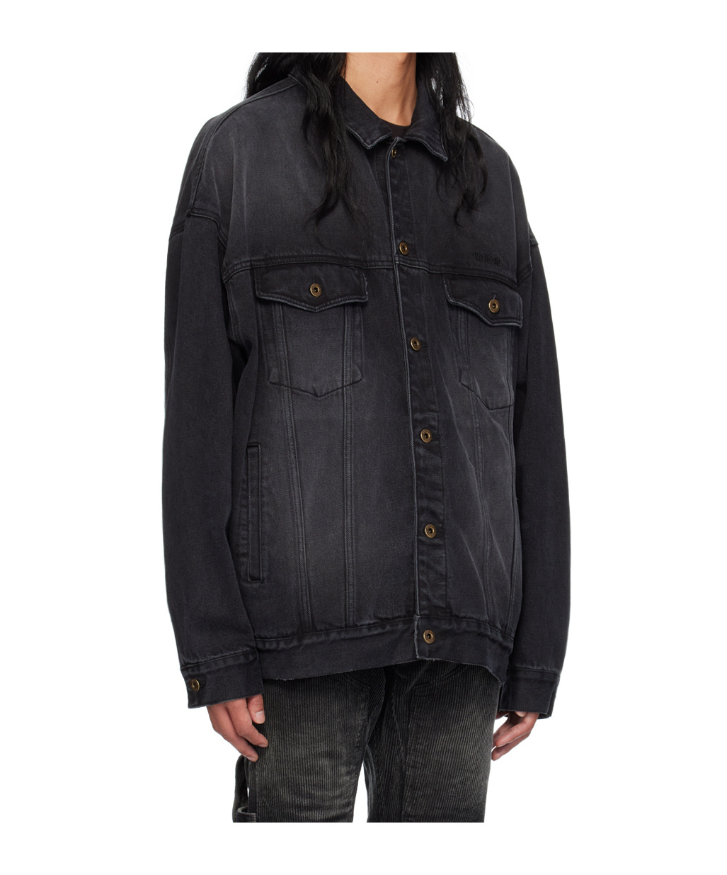 We11 Done Logo Embroidered Denim Coat In Black