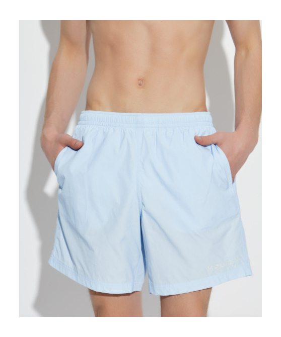 Alexander Mcqueen Elastic Waist Swim Shorts In Blue