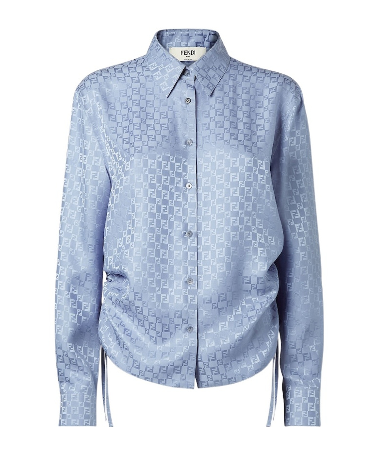 Fendi Blue Silk Ff Jacquard Shirt