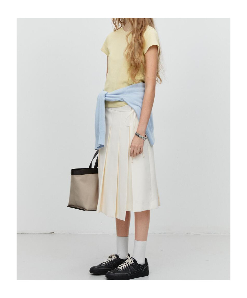 Dunst Ribboned Wide Pleats Skirt Ivory