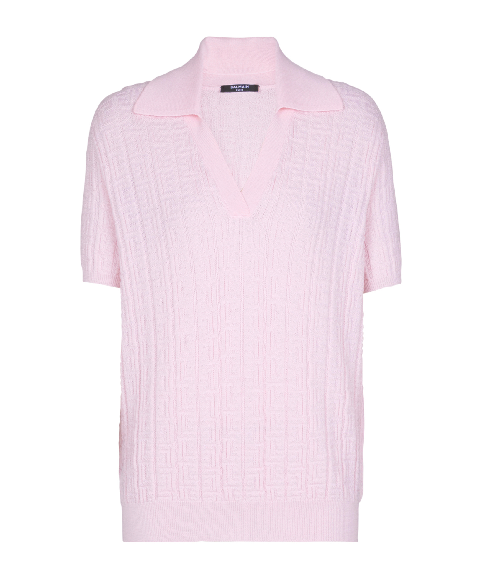 Balmain Monogram Knit Polo In Pink