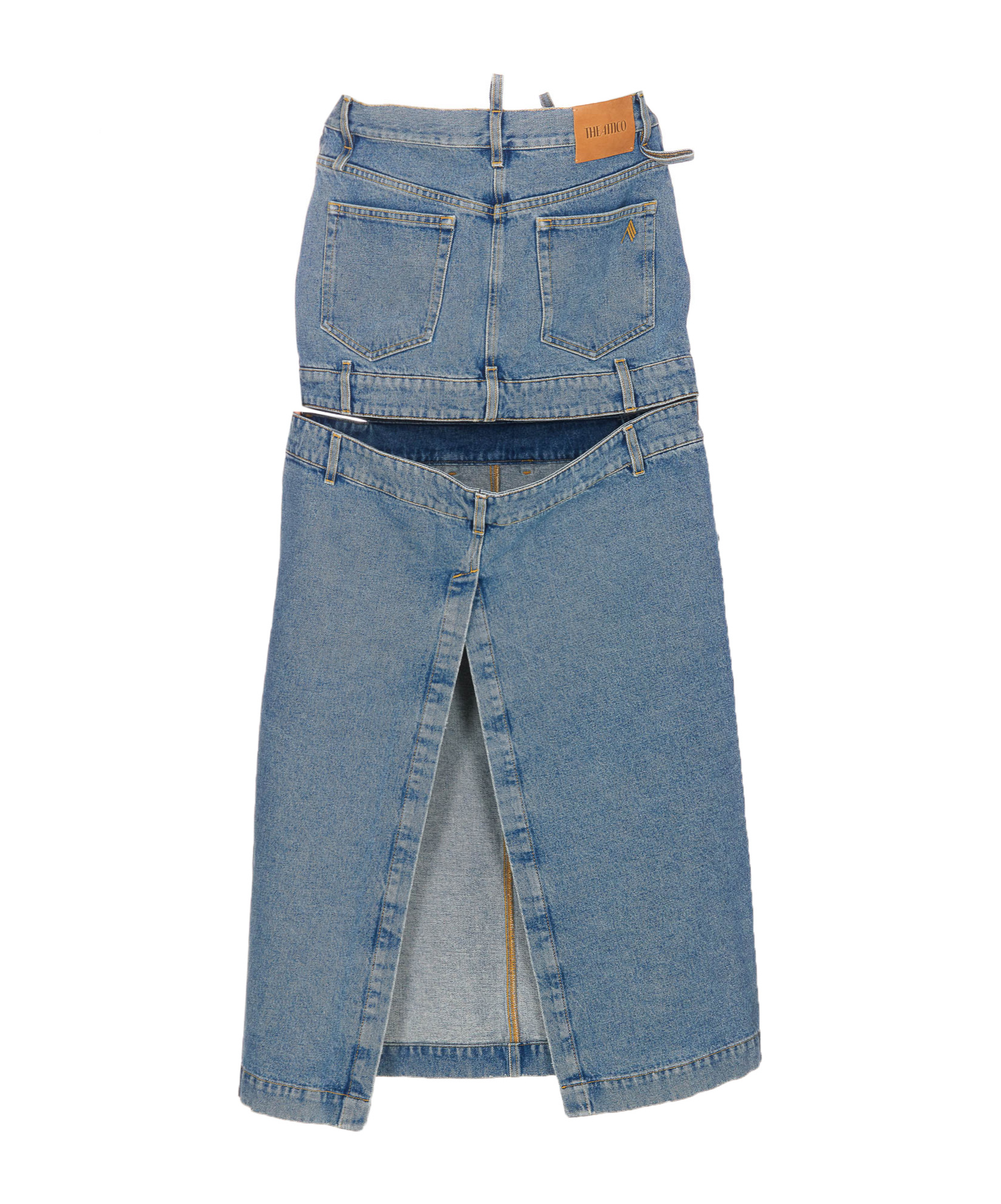 Attico Denim Skirt With Cut Out Detail In Blue