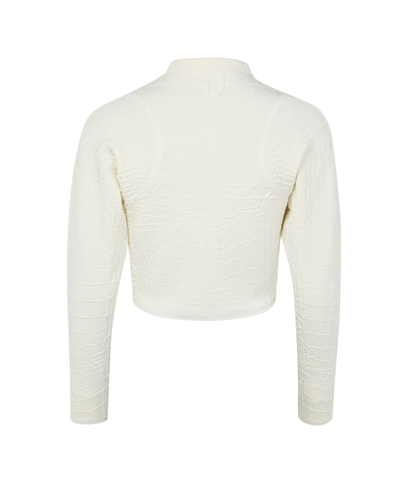 Jacquemus Womens Off-white The Scala Croc-embossed Woven-stretch Cardigan In Off White