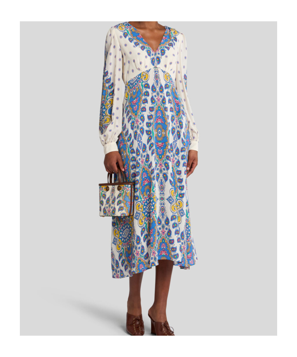 Etro Paisley Print V-neck Midi Dress In Blue