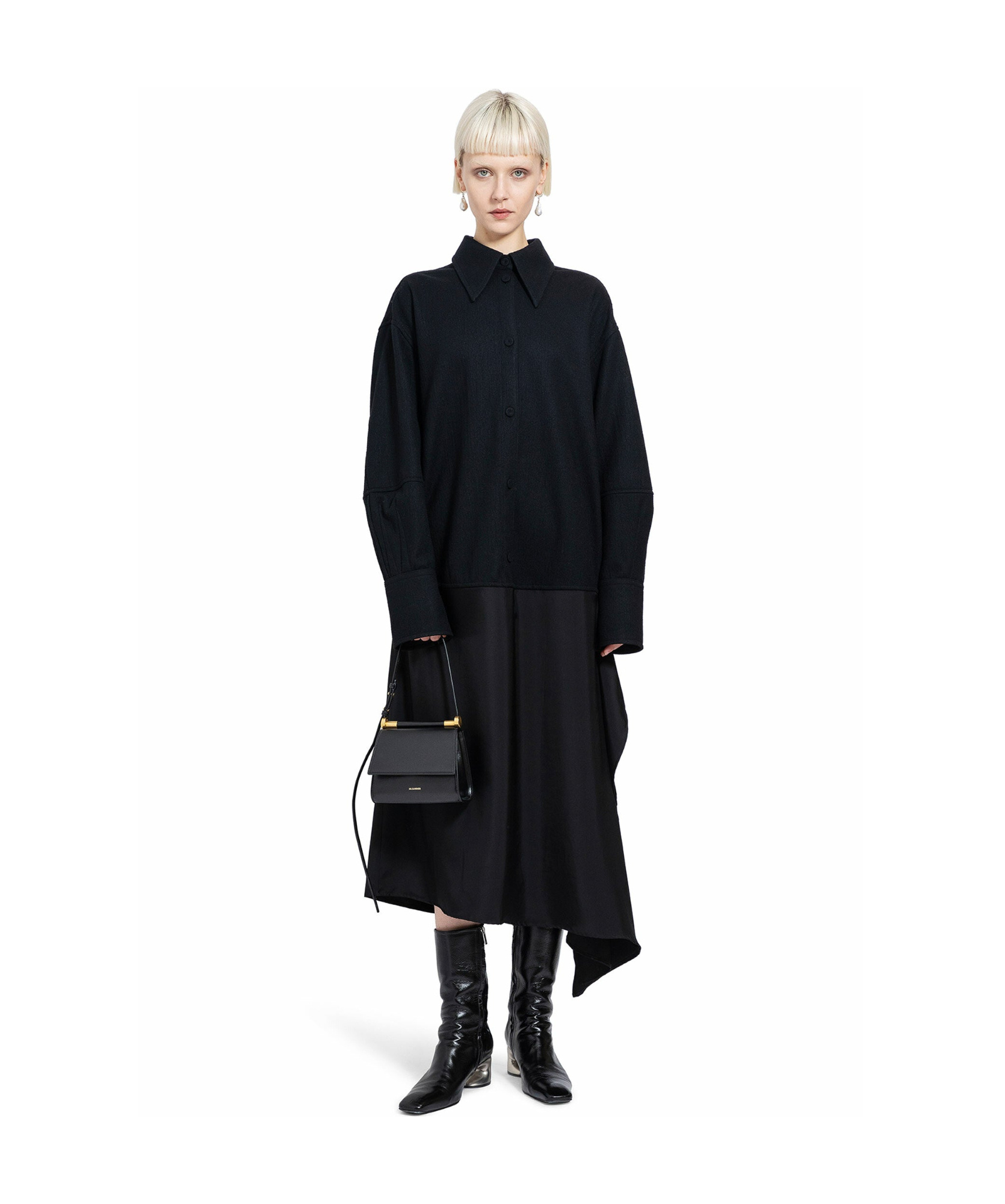 Jil Sander Asymmetrical Wool Dress With Draped Panel And Button Closure In Black