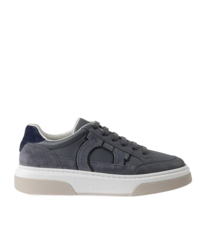 Ferragamo Gancini Suede Low-top Sneakers In Gray