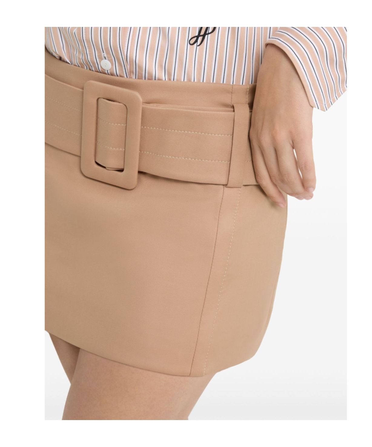 Patou Belted Organic-cotton Mini Skirt In Nude