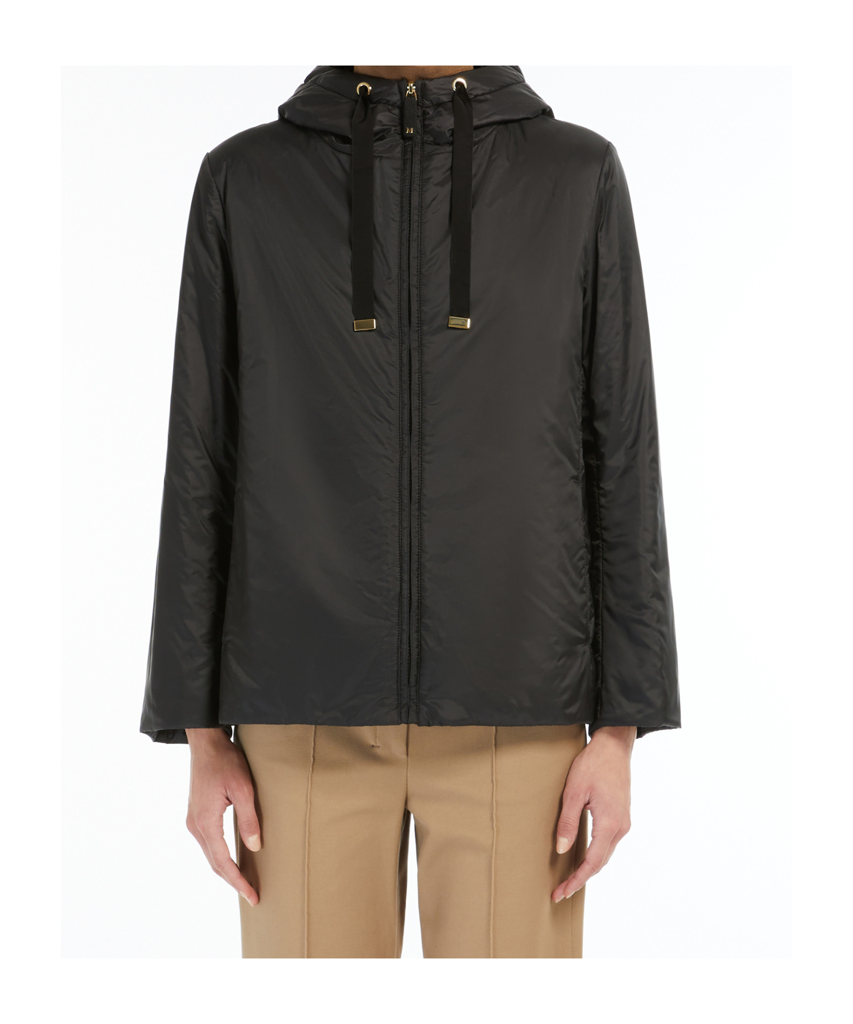 Max Mara Black Jacket With Oversized Silhouette And Drawstring Hood In Black